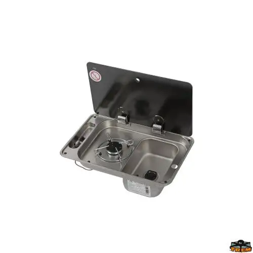LAVELLO INOX CON PIANO DI COTTURA A GAS CON 1 FUOCO FL1324 VASCA SX