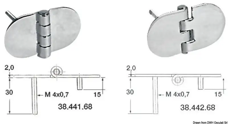 38.442.68 Cerniera inox rovesciata 68,5×38,5 mm Osculati