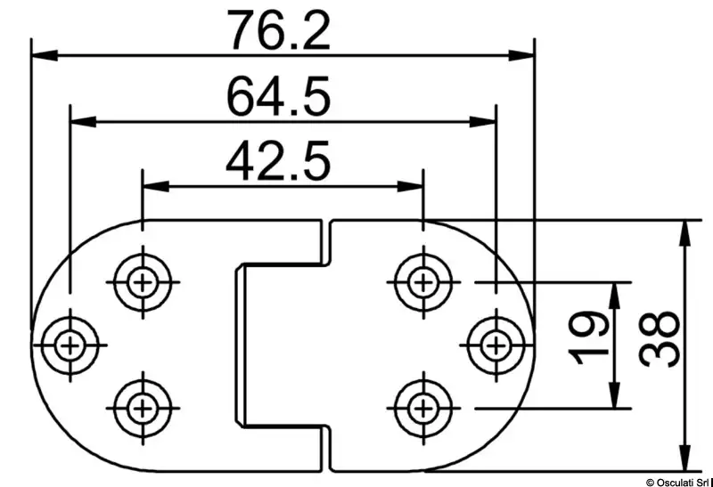 38.832.01 Cerniera autoreggente 76×38 mm nodo sporgente Osculati