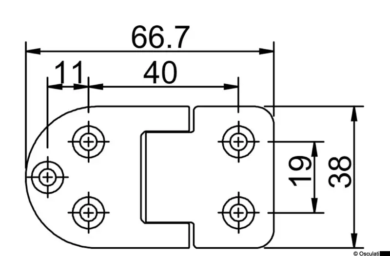 38.832.05 Cerniera autoreggente 67×38 mm nodo sporgente Osculati