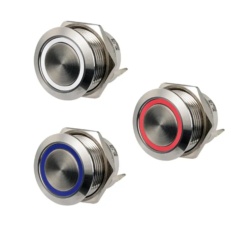 Interruttori Pushpull a basso profilo in acciaio inox 12/24V 20 A (14.315..)