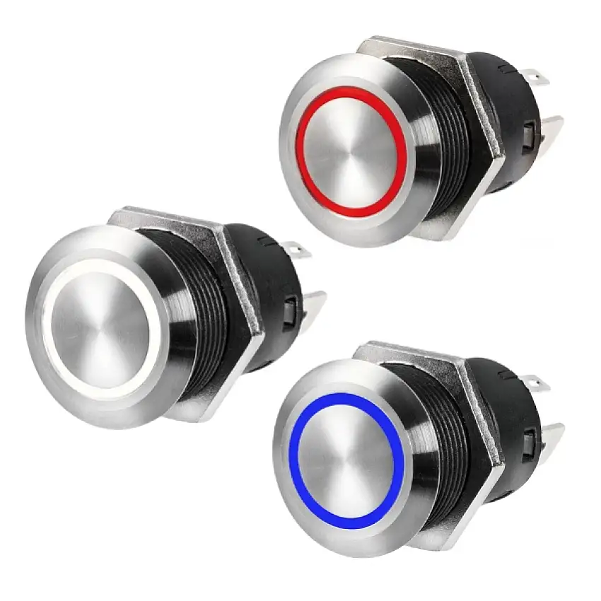 Interruttori FLAT inox 12v 20A led bianco / rosso / blu (14.215..)