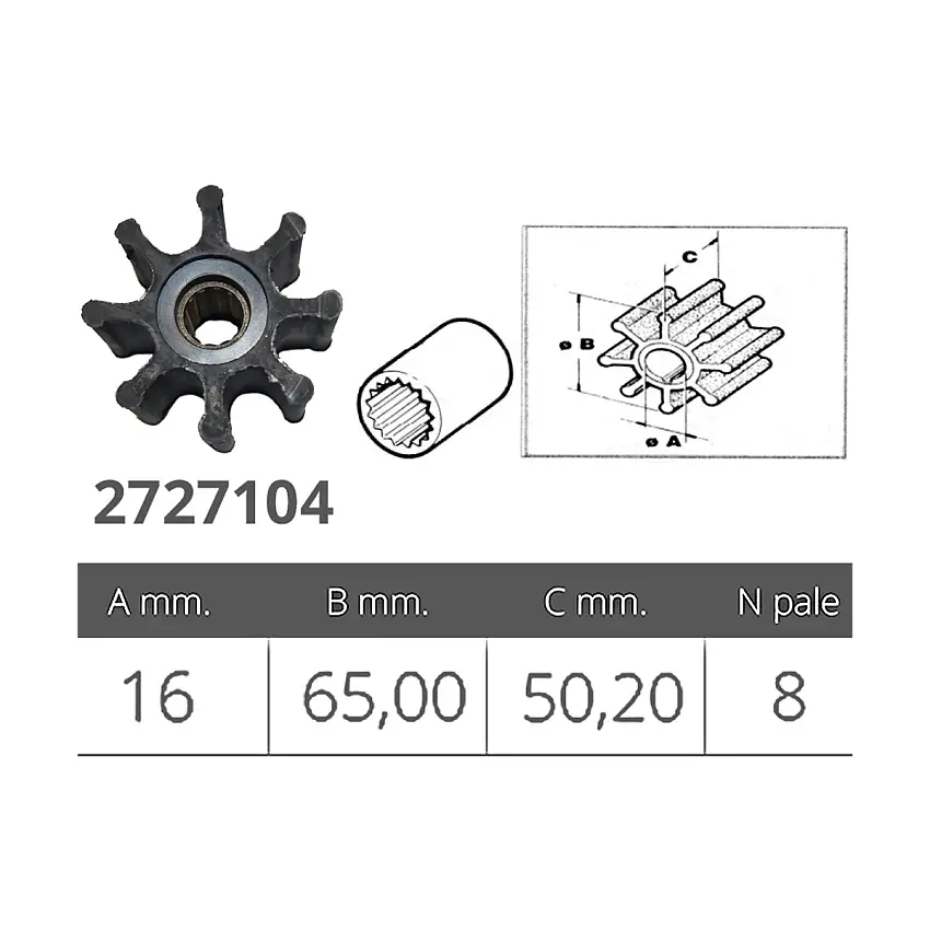 GIRANTE 8 PALE MISURE A MM.14,29 B MM.65 C MM.50,20 CON UNA GUARNIZIONI E O-RING