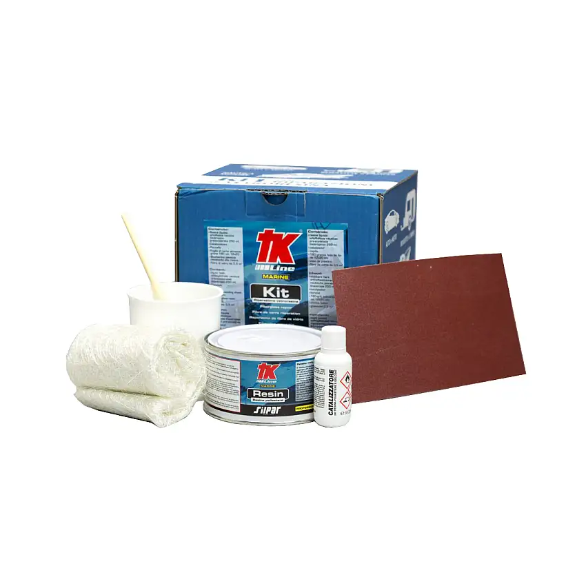 KIT RESINA BICOMPONENTE A BASE POLIESTERE PER RIPARARE E RINFORZARE VETRORESINA, LEGNO, METAALO, PLASTICA ECC. DA ML.250
