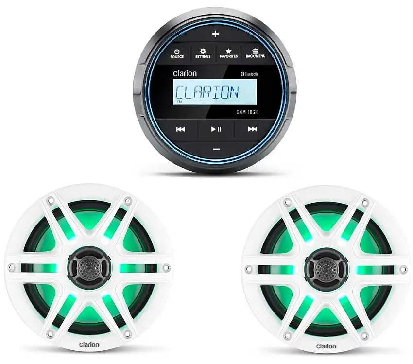 CLARION RADIO STEREO CMM-10GR PACK CON CASSE SPORT LED RGB