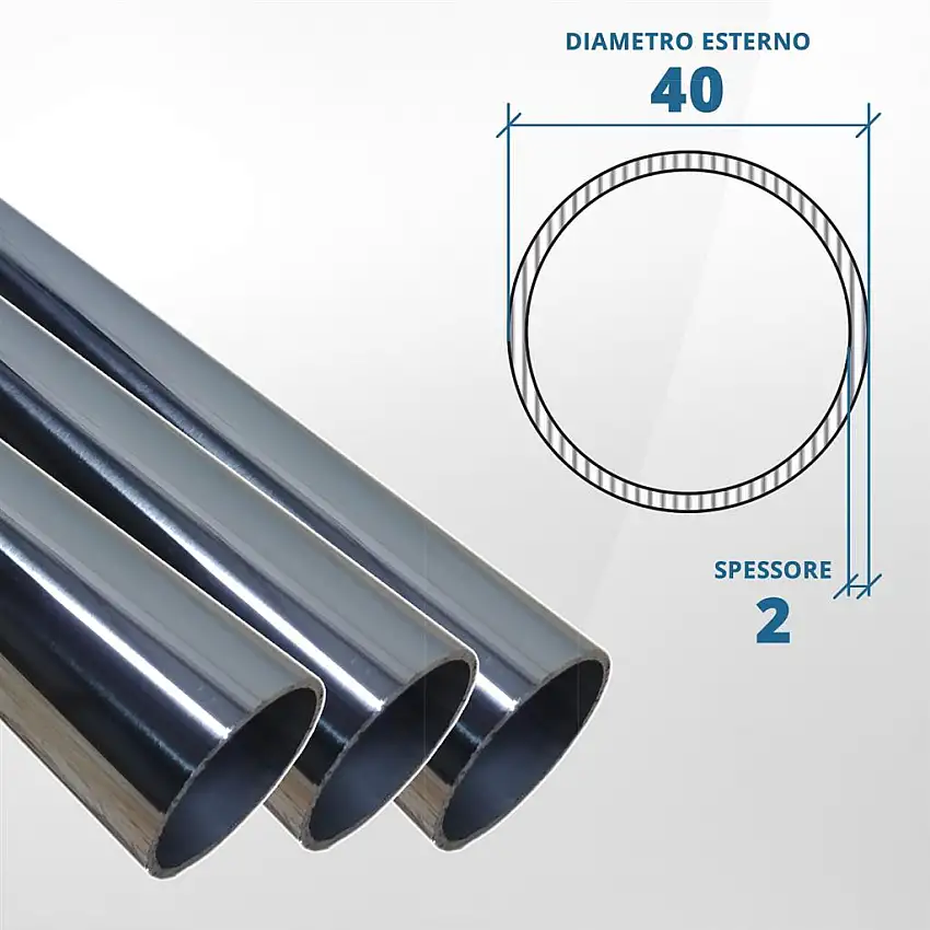 Tubo diametro 40 spessore 2,0 mm (lucido) - AISI 316L