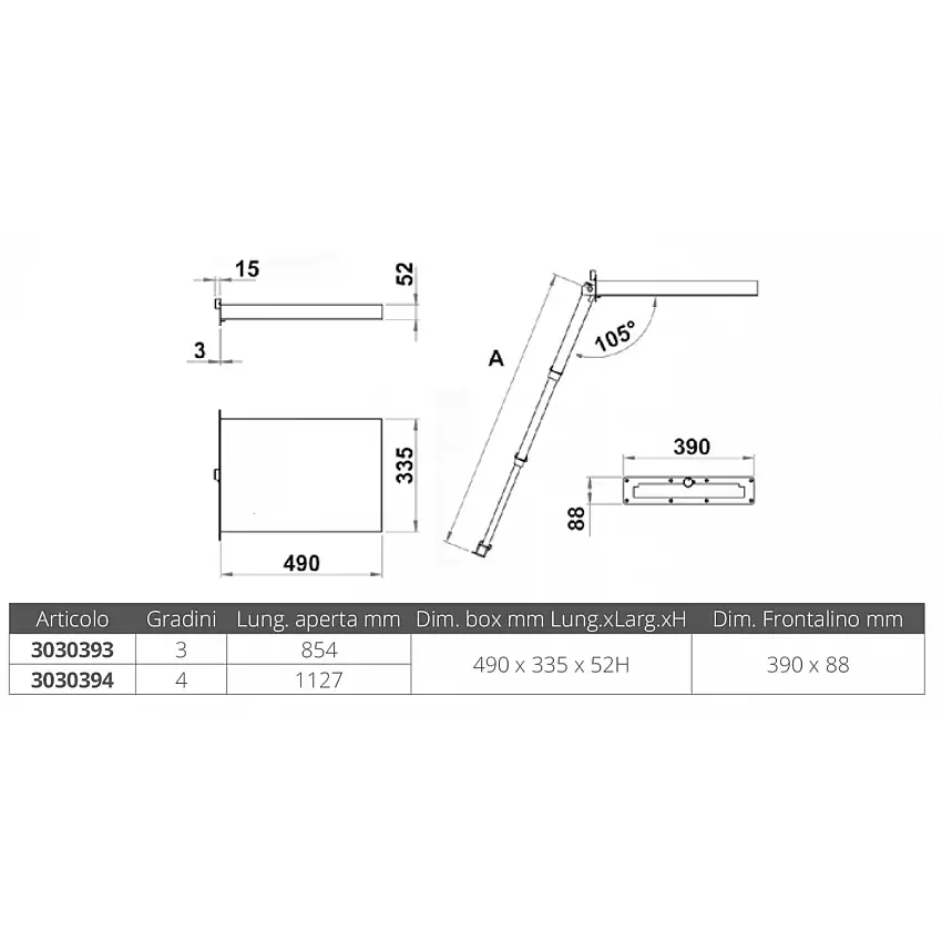 SCALETTA INOX 3 GRADINI A SCOMPARSA E INCASSO STAGNA LUNGHEZZA MM.880