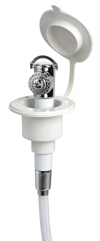 15.242.01 Doccetta a pulsante base bianca tubo PVC 4 m in piano Osculati