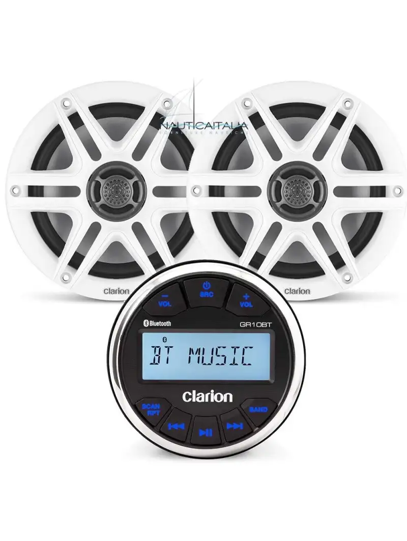 Kit Clarion CMM-10GR + Casse Marine CMS-651-SWB 6.5” – Stereo Bluetooth AM/FM con Altoparlanti Nautici Sport B&N