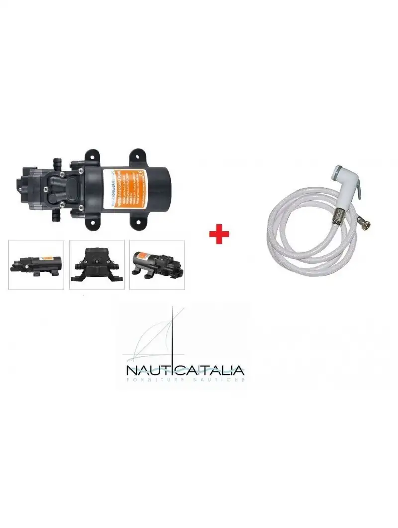 KIT POMPA AUTOCLAVE BARCA E CAMPER - 12V 3,8 LT/MIN CON TUBO E DOCCETTA