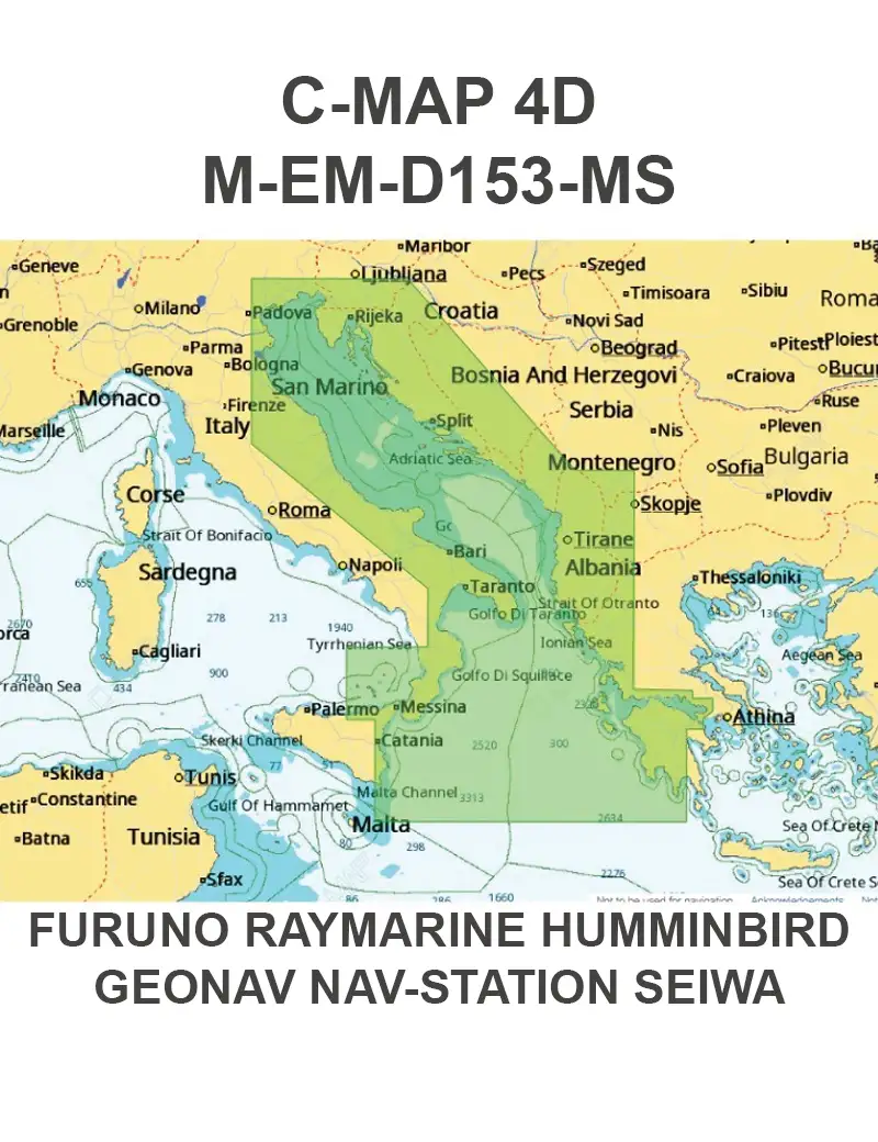 C-Map M-EM-D153-MS 4D Adriatico & Ionio RAYMARINE, FURUNO, HUMMINBIRD, GEONAV, NAV-STATION, SEIWA