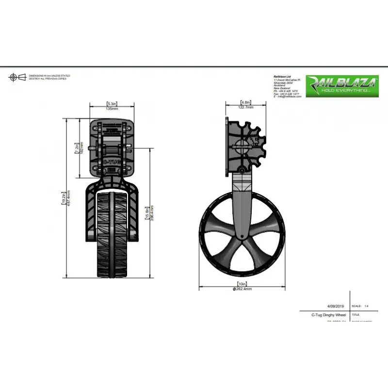 Ruote Alaggio per specchio di poppa C-Tug Dinghy Wheels - RAILBLAZA
