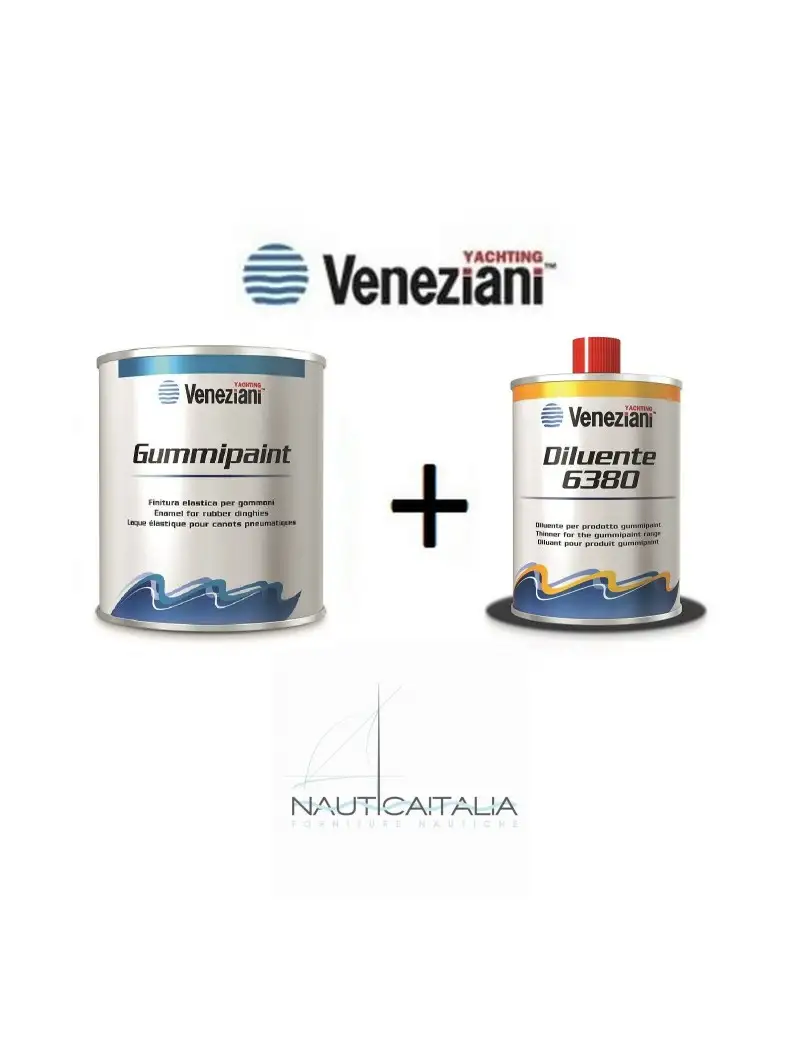 Kit Veneziani Gummipaint Vernice Gommoni + Diluente 6380 Smalto Elastico PVC Neoprene Tubolari